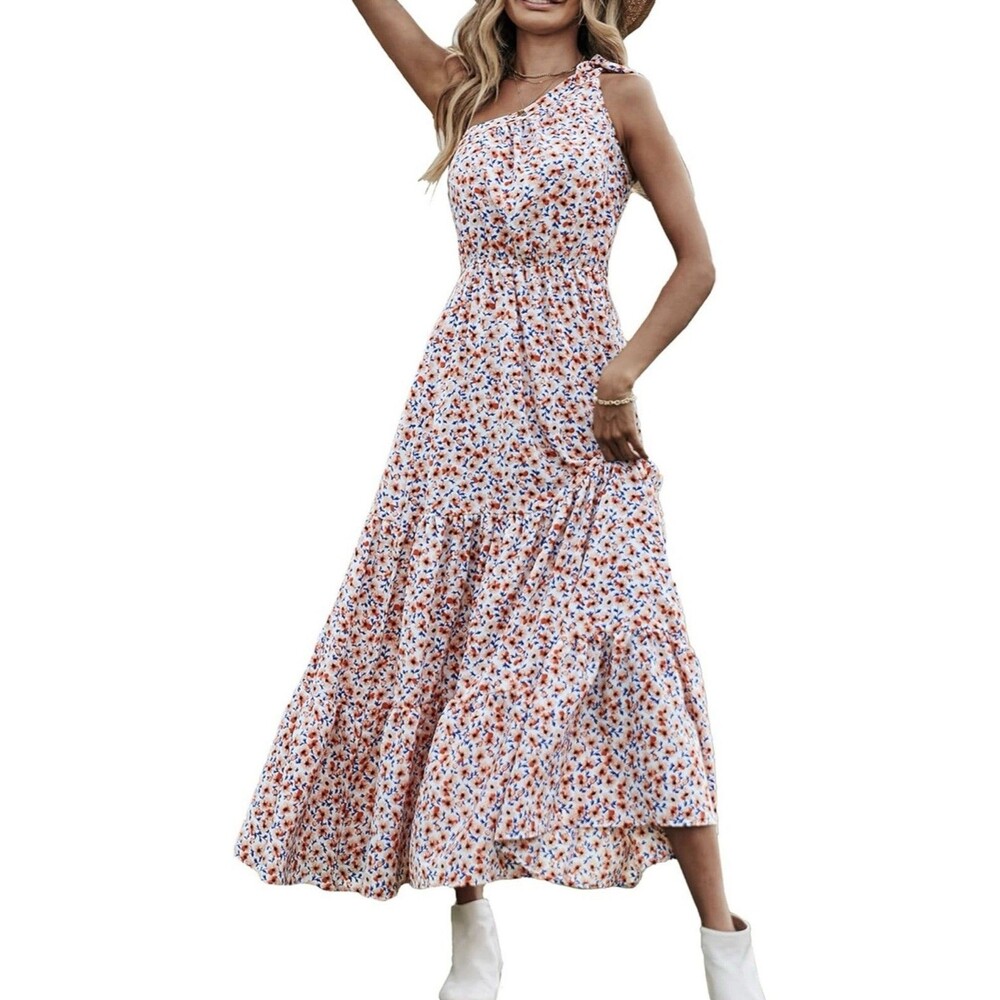 PRETTYGARDEN Women's Summer Floral One Shoulder Maxi Dress Size XXL NWT